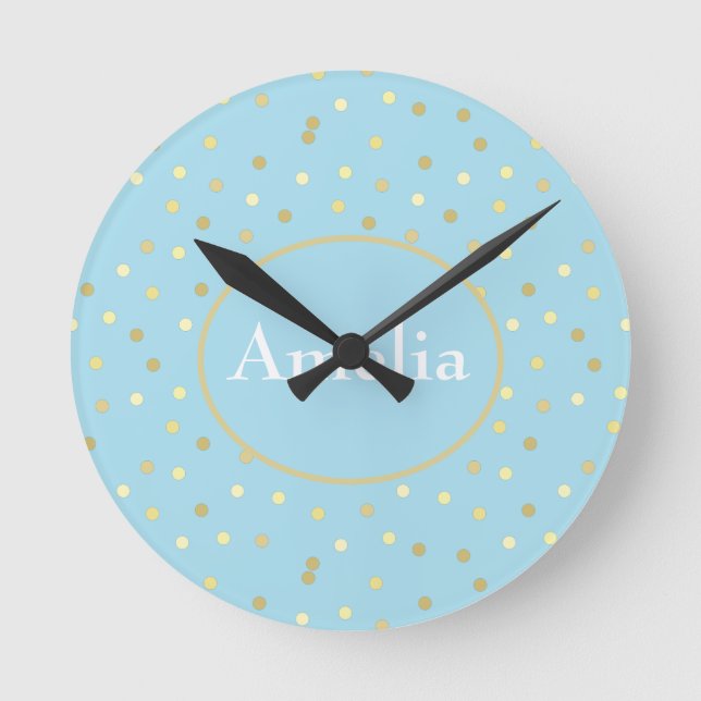 Horloge Ronde Points Confetti Bleu Pastel tendance (Recto)