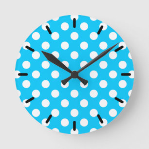 Horloge Ronde Pois blancs sur bleu électrique