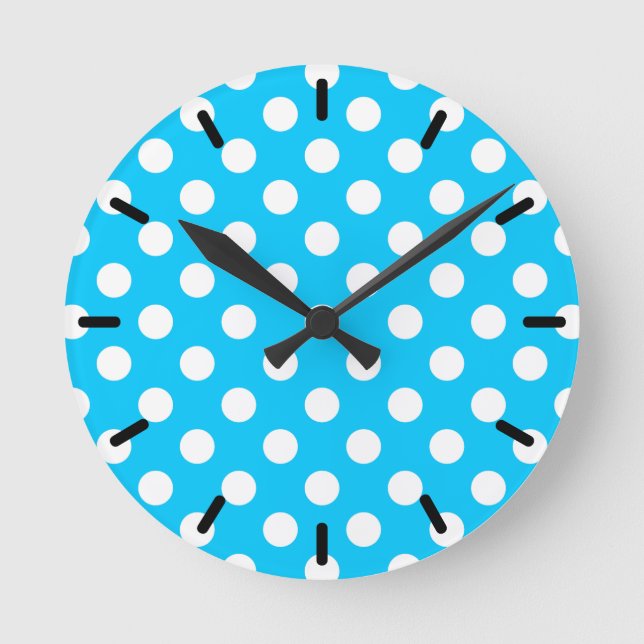 Horloge Ronde Pois blancs sur bleu électrique (Recto)