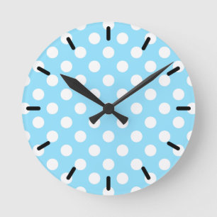 Horloge Ronde Pois blancs sur bleu pâle