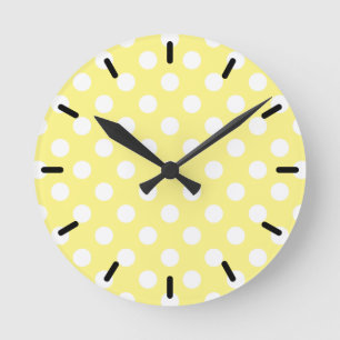 Horloge Ronde Pois blancs sur jaune citron