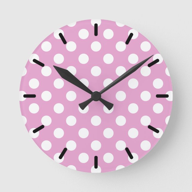 Horloge Ronde Pois blancs sur rose pâle (Recto)