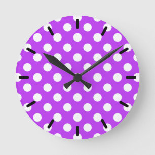 Horloge Ronde Pois blancs sur violet clair