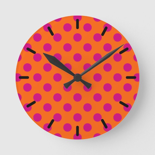 Horloge Ronde Pois Fuchsia orange (Recto)