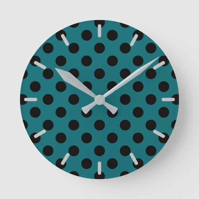 Horloge Ronde Pois noirs en turquoise (Recto)