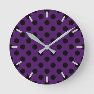 Horloge Ronde Pois noirs sur prune violette