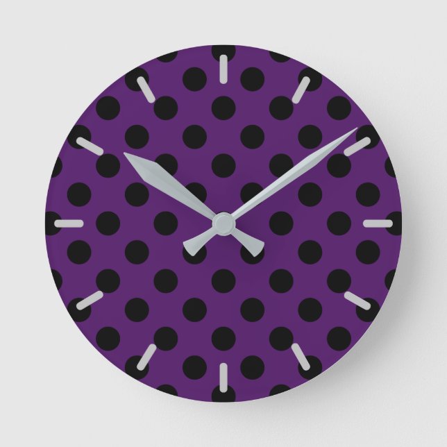 Horloge Ronde Pois noirs sur prune violette (Recto)