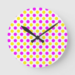 Horloge Ronde Pois roses et jaunes