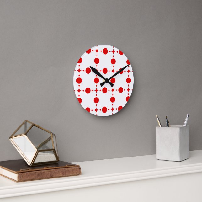 Horloge Ronde Pois rouges, Motif à points polka, points, pointil (Bureau)