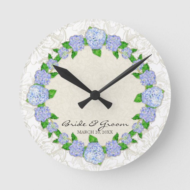 Horloge Ronde Poison de Blue Hydrangea Lace Floral Formal Weddin (Recto)