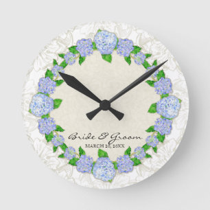 Horloge Ronde Poison de Blue Hydrangea Lace Floral Formal Weddin