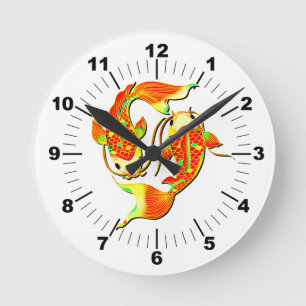 Horloge Ronde Poisson carpe Koi Vert orange sur