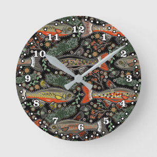Horloge Ronde Poisson d'eau douce, Design élégant, Truite, Pêche