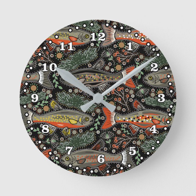 Horloge Ronde Poisson d'eau douce, Design élégant, Truite, Pêche (Recto)