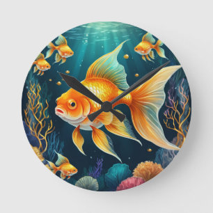 Horloge Ronde Poisson d'or sous-marin
