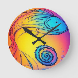 Horloge Ronde Poisson jaune coloré
