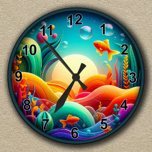 Horloge Ronde Poisson Rouge Abstrait Vibrant Personnalisable