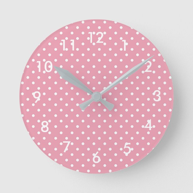Horloge Ronde Polka Dots on Pink Pattern (Recto)
