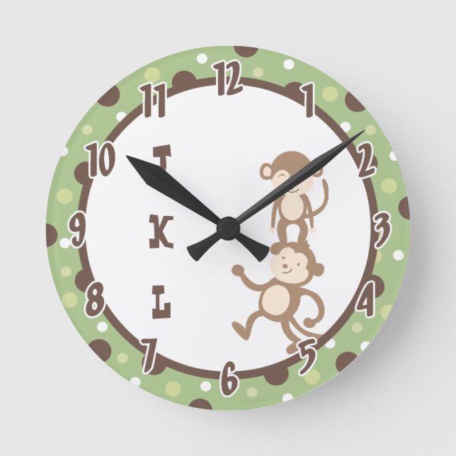Horloge Ronde Polkadot Green Funky Monkey Dancing Jungle Clock (Recto)