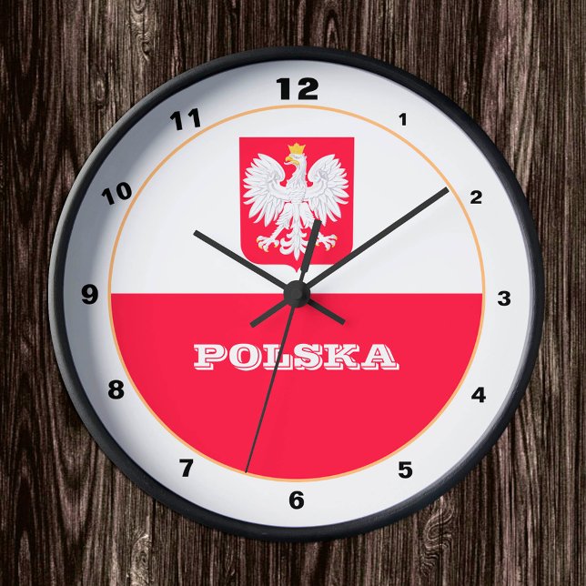 Horloge Ronde Pologne Horloge, Décor moderne, Drapeau polonais (Créateur téléchargé)