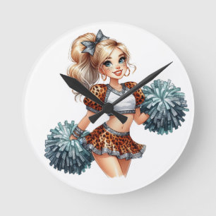 Horloge Ronde Pom-Pom Girl à Motif Animalier