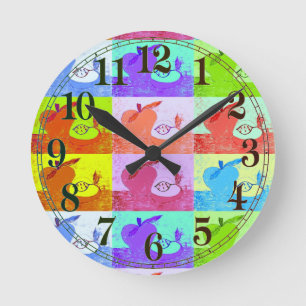 Horloge Ronde Pomme d'art pop coloré