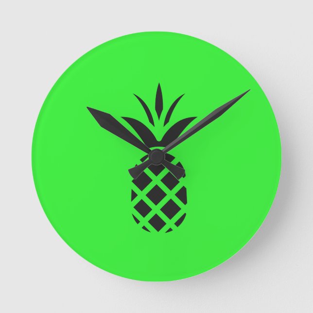 Horloge Ronde Pomme de pin noir en vert (Recto)