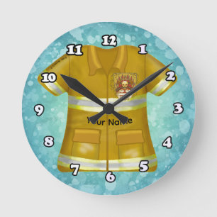 Horloge Ronde Pompier Bouclier des Flammes