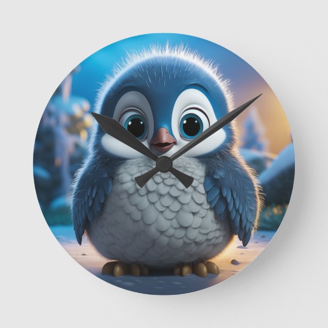 Horloge Ronde Poncho - Un pingouin doux pour bébé (Recto)