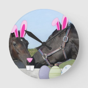 Horloge Ronde Pony de Pâques et cheval