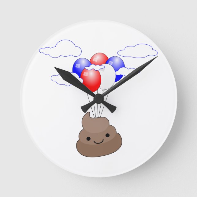 Horloge Ronde Poo Emoji Voler Avec Ballons (Recto)