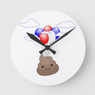 Horloge Ronde Poo Emoji Voler Avec Ballons