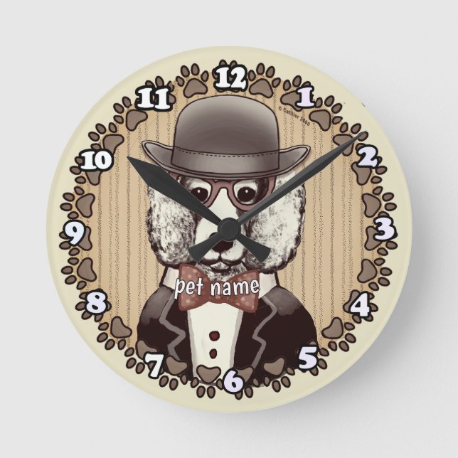 Horloge Ronde Poodle blanc portant des lunettes (Recto)