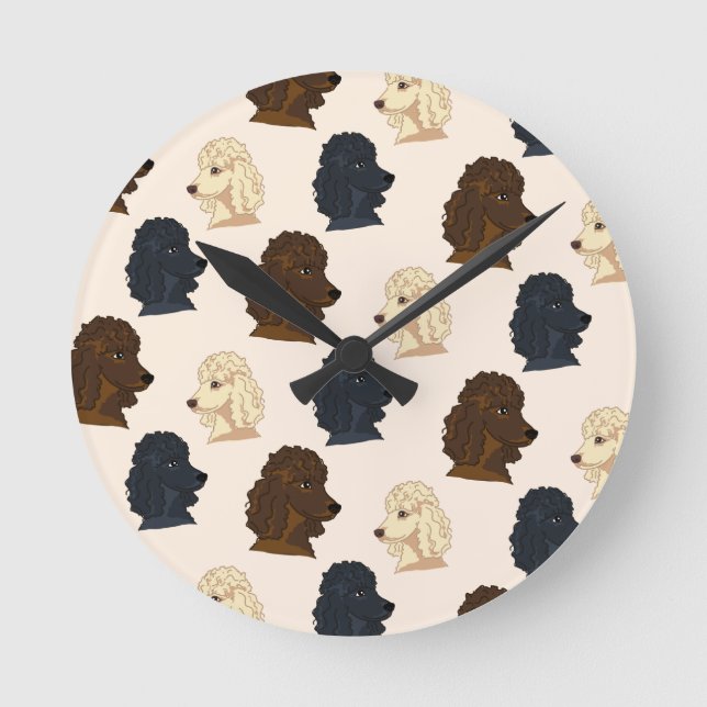 Horloge Ronde Poodle dog animal pattern beige pet cute puppy (Recto)