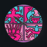 Horloge Ronde pop art<br><div class="desc">"pop art",  "pop culture",  "art moderne",  hipster,  rétro,  vintage,  années 1990,  années 1980,  années 80, ,  drôle,  bande dessinée,  bandes dessinées"rose violet" motif d'impression unisex</div>