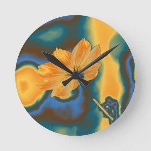 Horloge Ronde Pop Art Belle Fleur de Cosmos Jaune