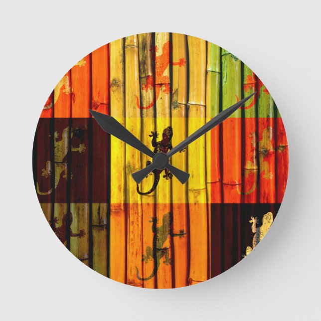 Horloge Ronde Pop art Geckos on bamboo wall Art Design (Recto)