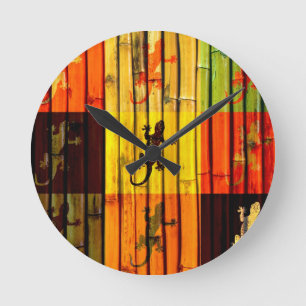 Horloge Ronde Pop art Geckos on bamboo wall Art Design