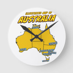 Horloge Ronde Pop Art Illustrated Australia 