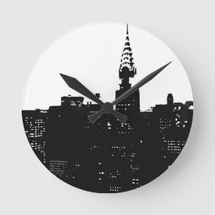 Horloge Ronde Pop Art New York Silhouette