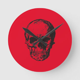 Horloge Ronde Pop Art rouge crâne