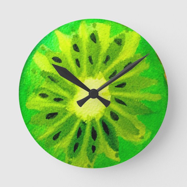 Horloge Ronde Pop art vif kiwi fruit original aquarelle (Recto)