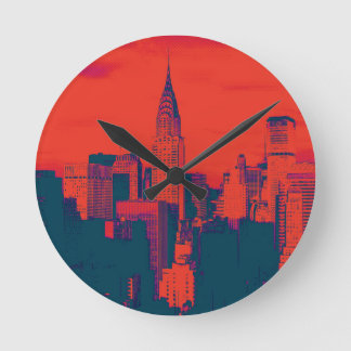 Horloge Ronde Pop Style Rouge Retro Art New York City