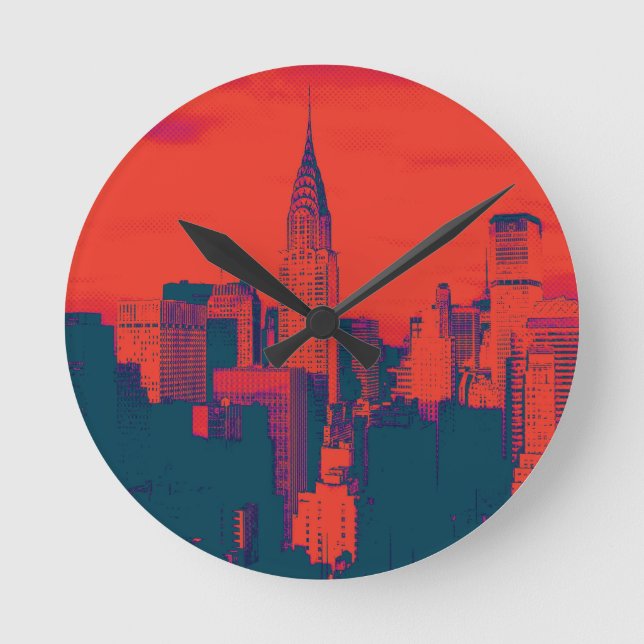 Horloge Ronde Pop Style Rouge Retro Art New York City (Recto)