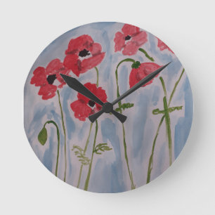 Horloge Ronde Poppies rouges sauvages