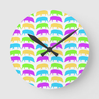 Horloge Ronde Porcs multicolores Jaune Vert Violet Mur Bleu C
