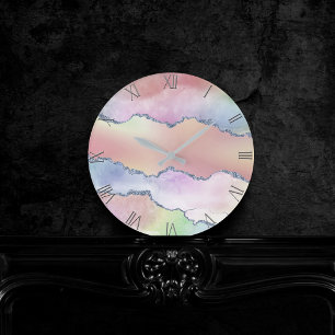 Horloge Ronde Porte de pêche   Pretty Soft Pastel Aquarelle Ombr