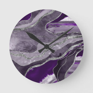 Horloge Ronde Porte en marbre violet foncé Parties scintillant 
