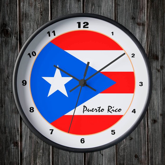 Horloge Ronde Porto Rico élégant, drapeau portoricain / Maison (Créateur téléchargé)