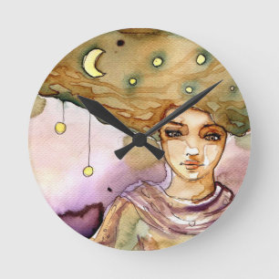 Horloge Ronde Portrait abstrait et jolie femme